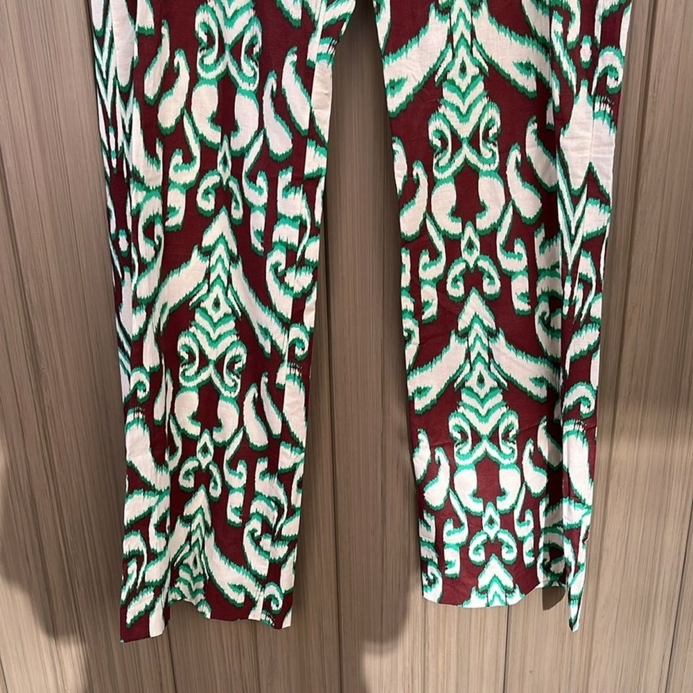 Zara Geometric Ikat Print Cotton Pants Straight Leg M Artsy Boho Psychedelic - Picture 6 of 12